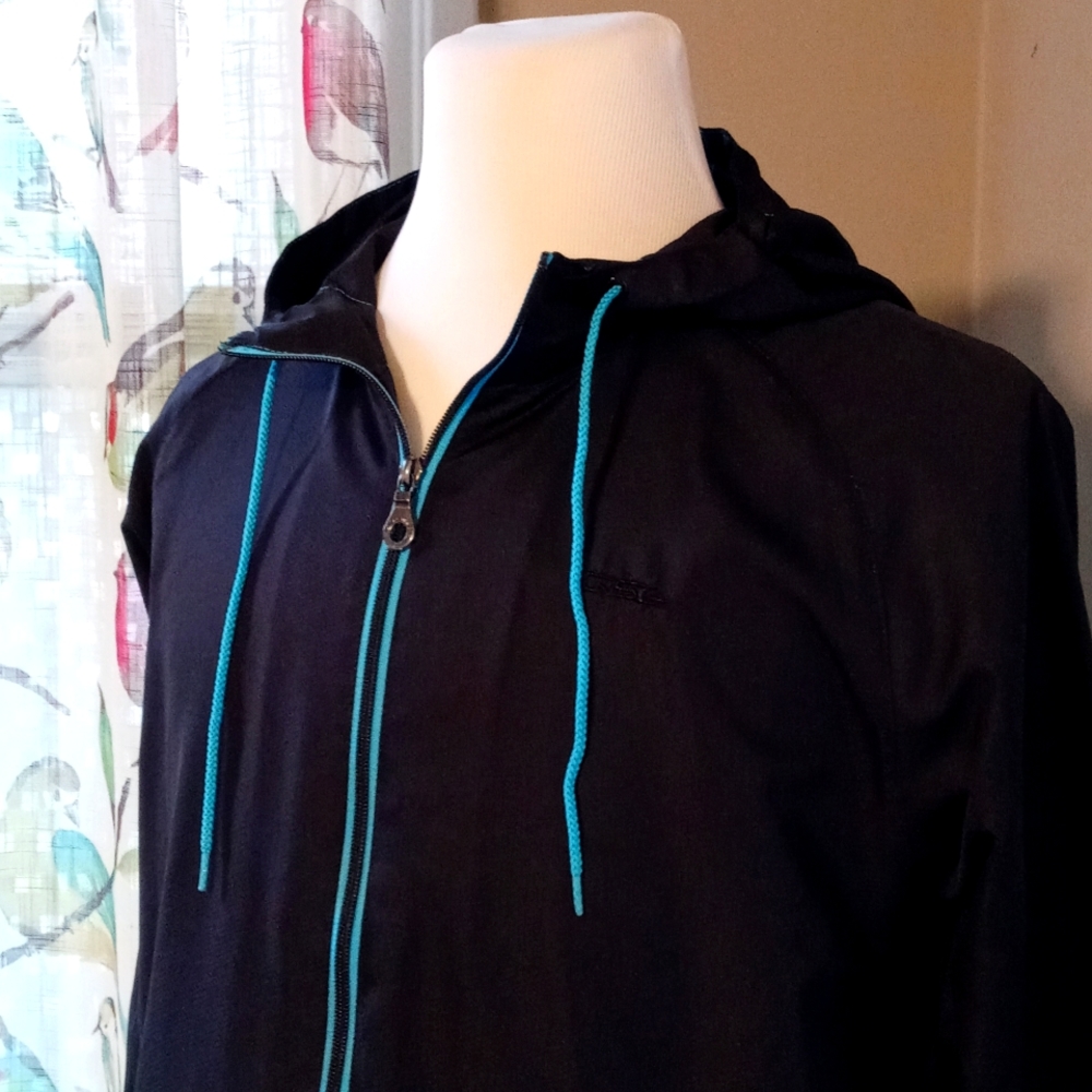 QUIKSILVER Hoodie Black Electric Blue Size Medium M EUC Lightweight UNISEX